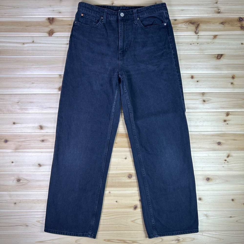 & Denim Jeans Womens 10 Black Wide Leg High Rise Denim Jeans